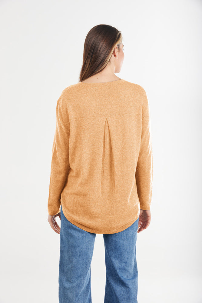 apricot Classic Oversized Crewneck Wool Cashmere Knit with Back pleat detail