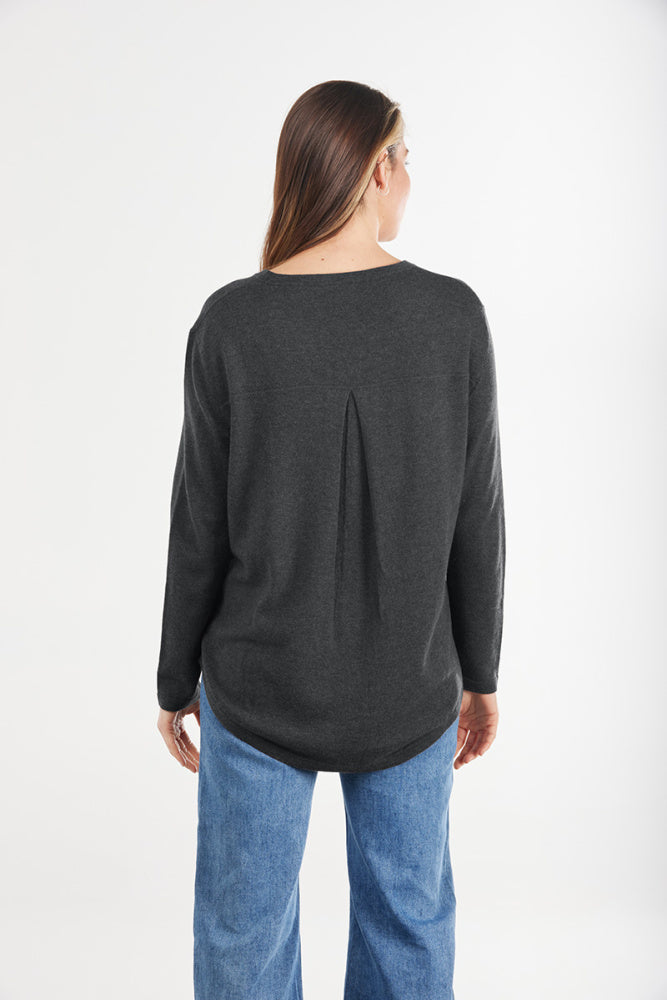 grey Classic Oversized Crewneck Wool Cashmere Knit with Back pleat detail