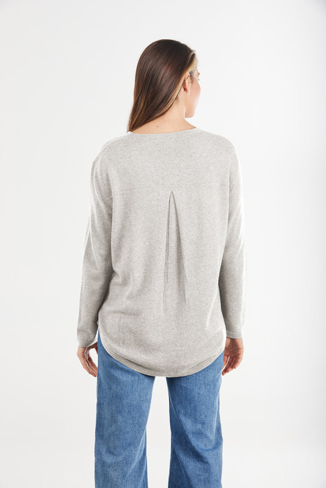 beige Classic Oversized Crewneck Wool Cashmere Knit with Back pleat detail