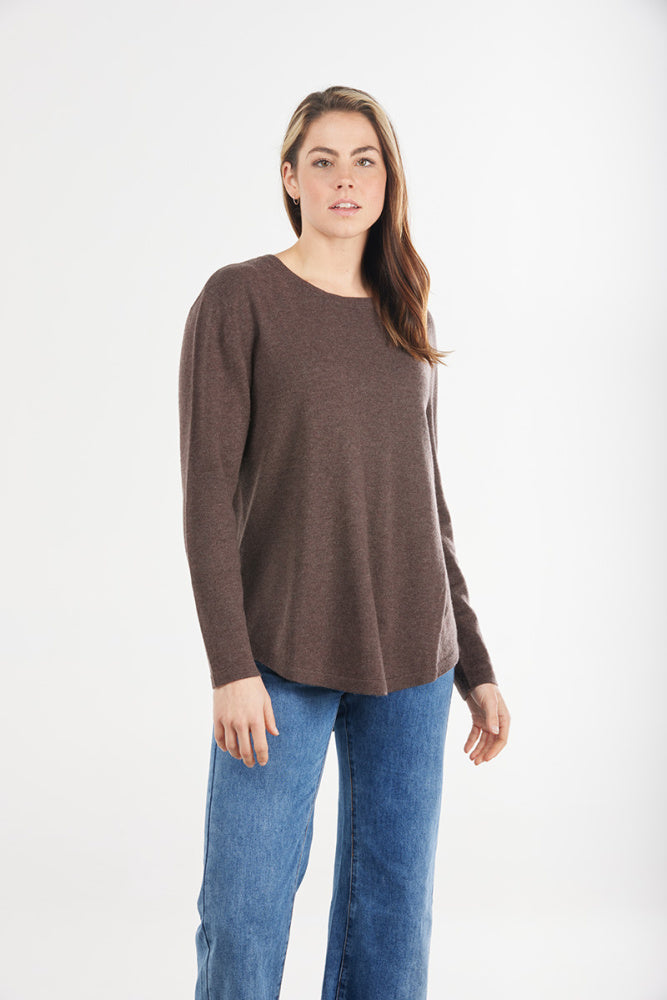 brown Classic Oversized Crewneck Wool Cashmere Knit with Back pleat detail