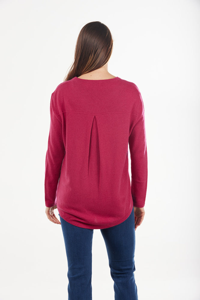 purple Classic Oversized Crewneck Wool Cashmere Knit with Back pleat detail