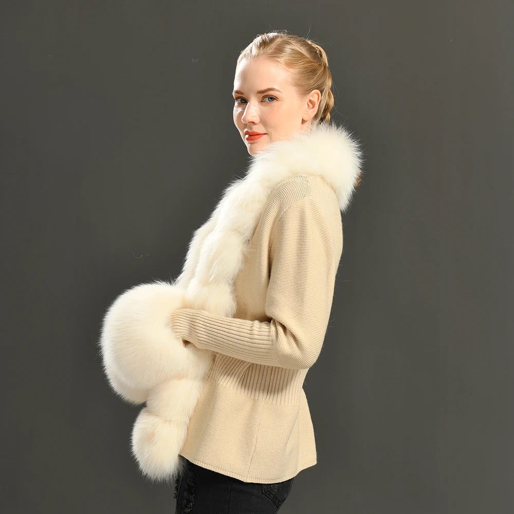 Cashmere cardigan with real Fox Fur