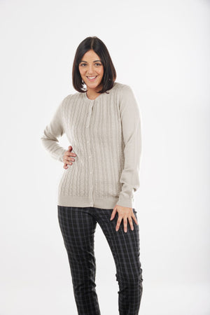 PURE WOOL BTN CABLE CARDIGAN