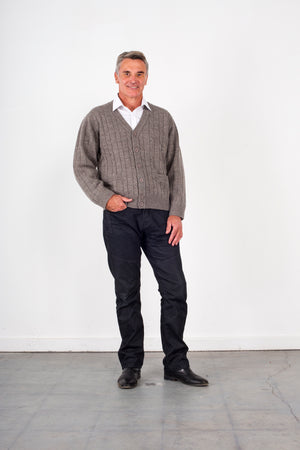CABLE CARDIGAN V NECK PURE WOOL ANSETT KNITWEAR