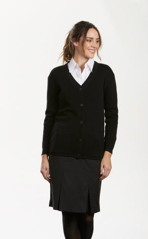 LADIES LONG SLEEVE V-NECK CARDIGAN WITH POCKETS