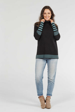 ROLL NECK PULLOVER WITH STRIPES