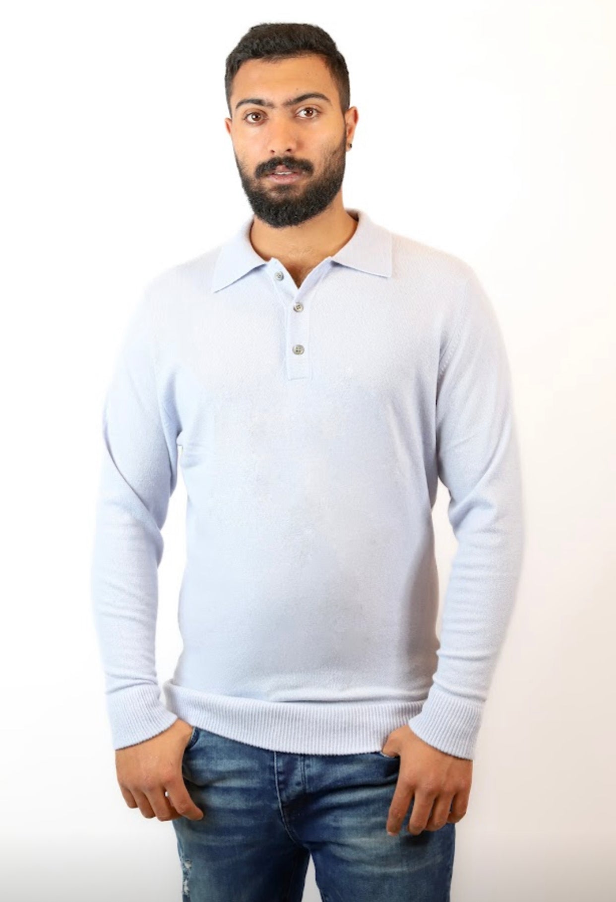 Pure Wool & Cashmere Pullover with 3-Button Collar