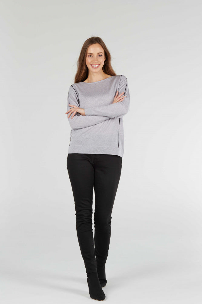 Classic Timeless Wool Contrast Chain Stitch Pullover for Women