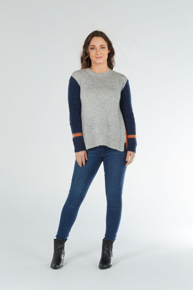 Colour Blocked High Neck Wool Pullover
