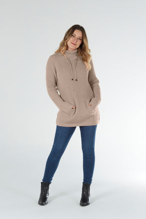 ROLL NECK PULLOVER WITH DRAWSTRING AND POCKET