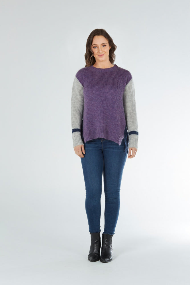 Colour Blocked High Neck Wool Pullover