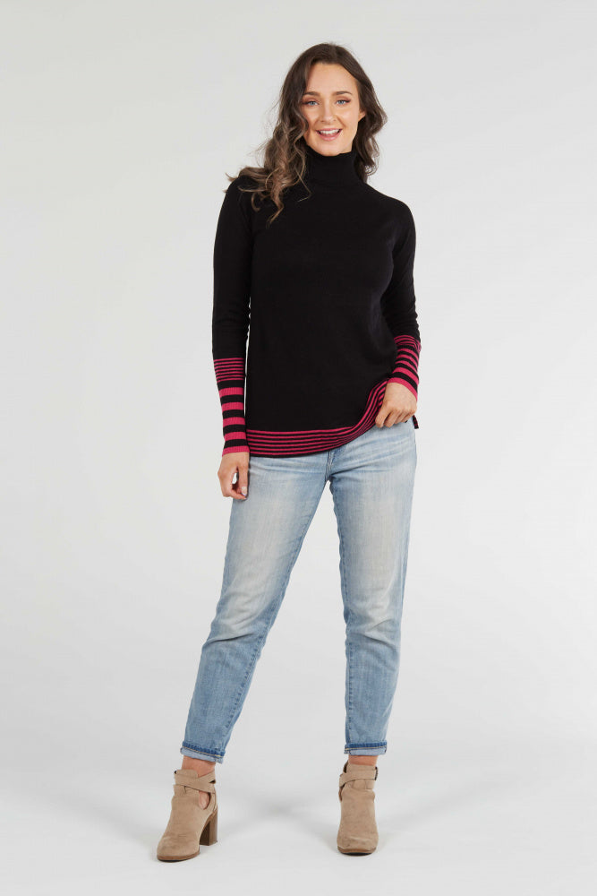 ROLL NECK PULLOVER WITH STRIPES