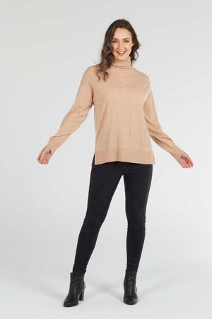 CABLE ROLL NECK PULLOVER
