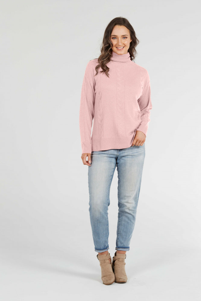 CABLE ROLL NECK PULLOVER ONLY PINK S
