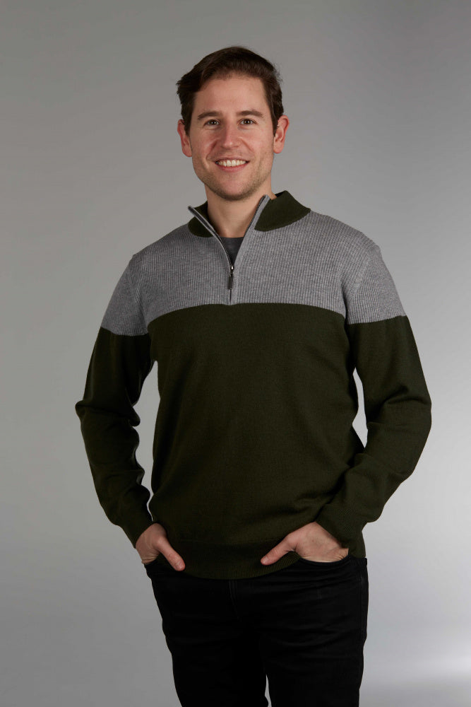 CONTRAST RIBBED 1/4 ZIP PULLOVER