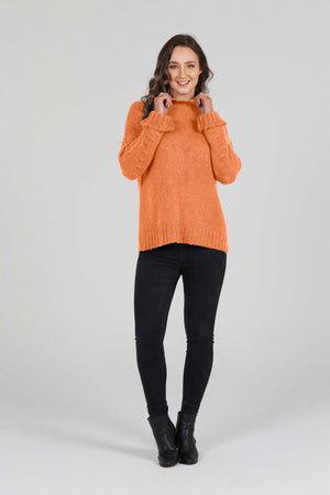 FRILLED CREW NECK WITH CABLED SLEEVES