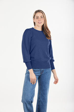 CREW NECK PULLOVER WITH PUFF SLEEVES